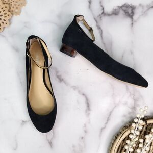 Lands' End Black Suede Ankle Strap Flats